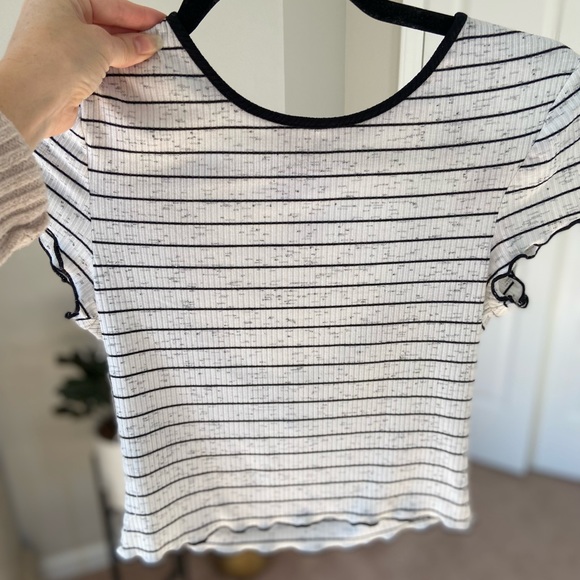 BCBG Striped Lettuce Crop Top - Picture 1 of 4